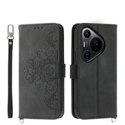 For Huawei Pura 70 Pro / Pura 70 Pro+ Skin-feel Flowers Embossed Wallet Leather Phone Case(Black)
