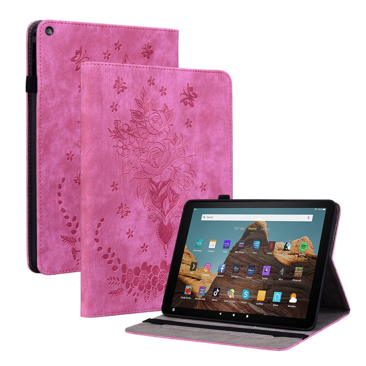 For Amazon Kindle Fire HD10 2019 / 2017 Butterfly Rose Embossed Leather Smart Tablet Case(Rose Red)