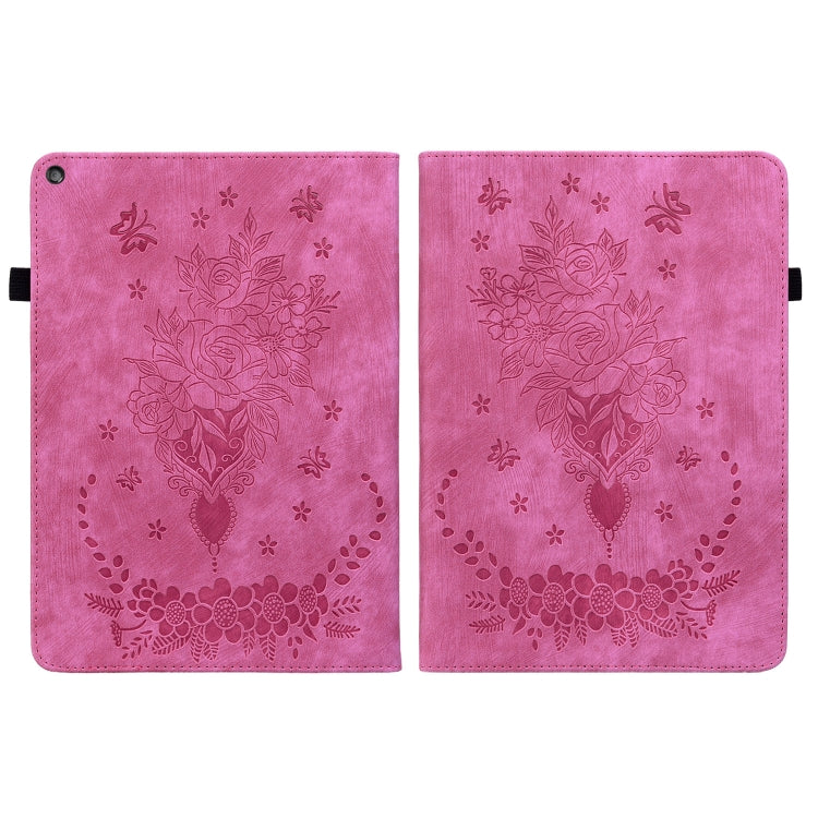 For Amazon Kindle Fire HD10 2019 / 2017 Butterfly Rose Embossed Leather Smart Tablet Case(Rose Red)