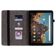 For Amazon Kindle Fire HD10 2019 / 2017 Butterfly Rose Embossed Leather Smart Tablet Case(Dark Blue)