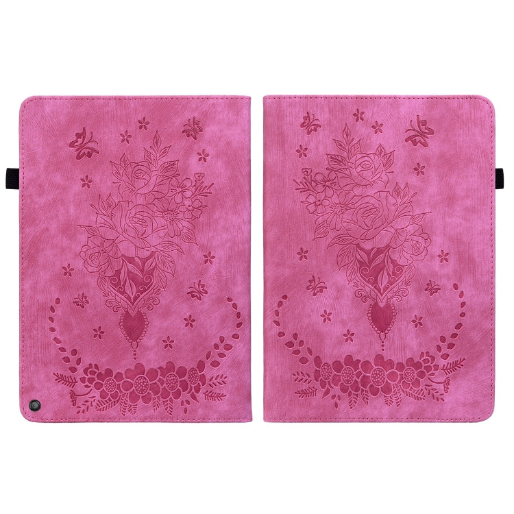 For Amazon Kindle Fire HD10 2021 Butterfly Rose Embossed Leather Smart Tablet Case(Rose Red)