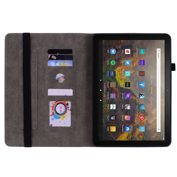 For Amazon Kindle Fire HD10 2021 Butterfly Rose Embossed Leather Smart Tablet Case(Rose Red)