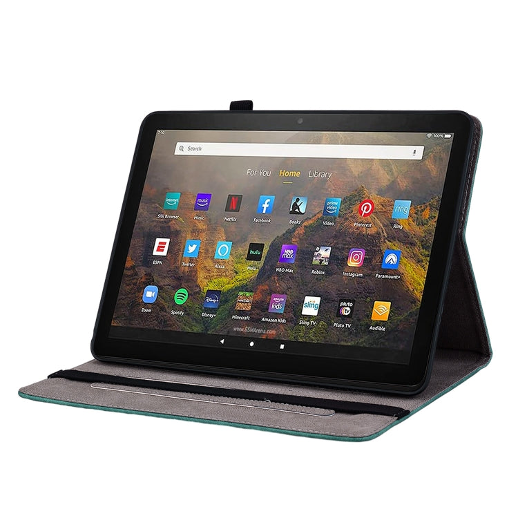For Amazon Kindle Fire HD10 2021 Butterfly Rose Embossed Leather Smart Tablet Case(Green)