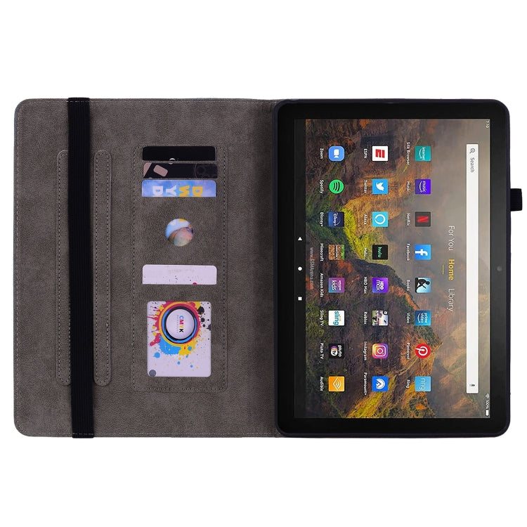 For Amazon Kindle Fire HD10 2021 Butterfly Rose Embossed Leather Smart Tablet Case(Dark Blue)