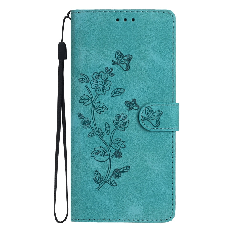 For iPhone 16 Flower Butterfly Embossing Pattern Leather Phone Case(Sky Blue)