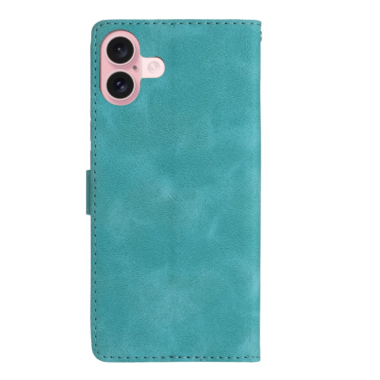 For iPhone 16 Flower Butterfly Embossing Pattern Leather Phone Case(Sky Blue)
