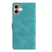 For iPhone 16 Flower Butterfly Embossing Pattern Leather Phone Case(Sky Blue)