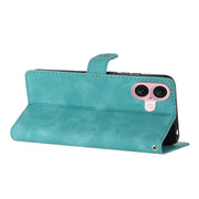 For iPhone 16 Flower Butterfly Embossing Pattern Leather Phone Case(Sky Blue)