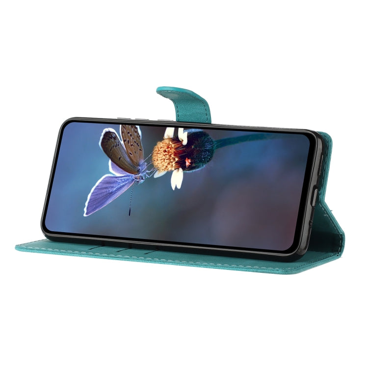 For iPhone 16 Flower Butterfly Embossing Pattern Leather Phone Case(Sky Blue)