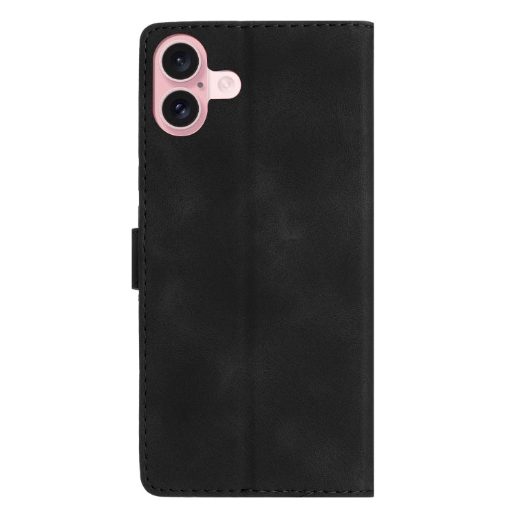 For iPhone 16 Plus Flower Butterfly Embossing Pattern Leather Phone Case(Black)