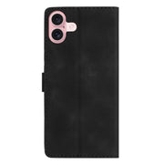 For iPhone 16 Plus Flower Butterfly Embossing Pattern Leather Phone Case(Black)