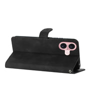 For iPhone 16 Plus Flower Butterfly Embossing Pattern Leather Phone Case(Black)