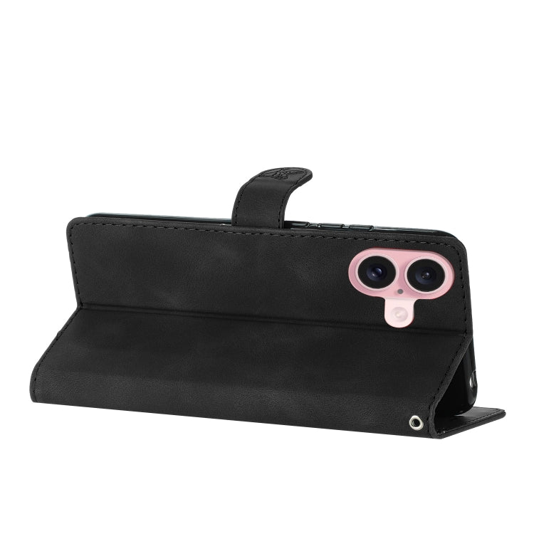 For iPhone 16 Plus Flower Butterfly Embossing Pattern Leather Phone Case(Black)