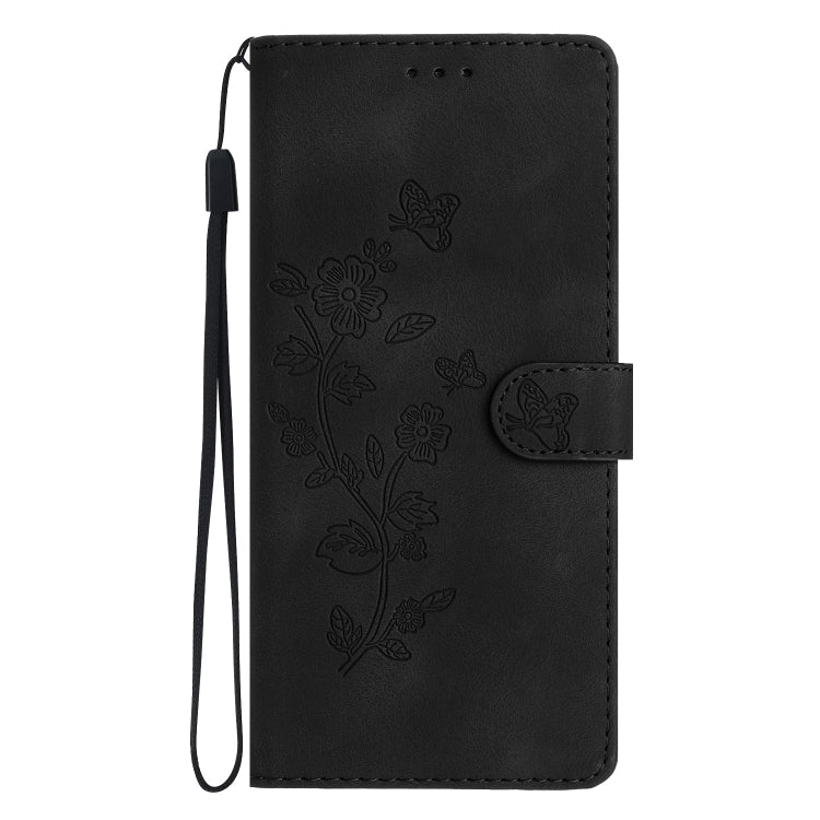 For iPhone 16 Pro Flower Butterfly Embossing Pattern Leather Phone Case(Black)