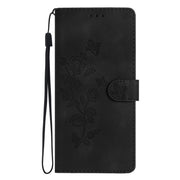 For iPhone 16 Pro Flower Butterfly Embossing Pattern Leather Phone Case(Black)