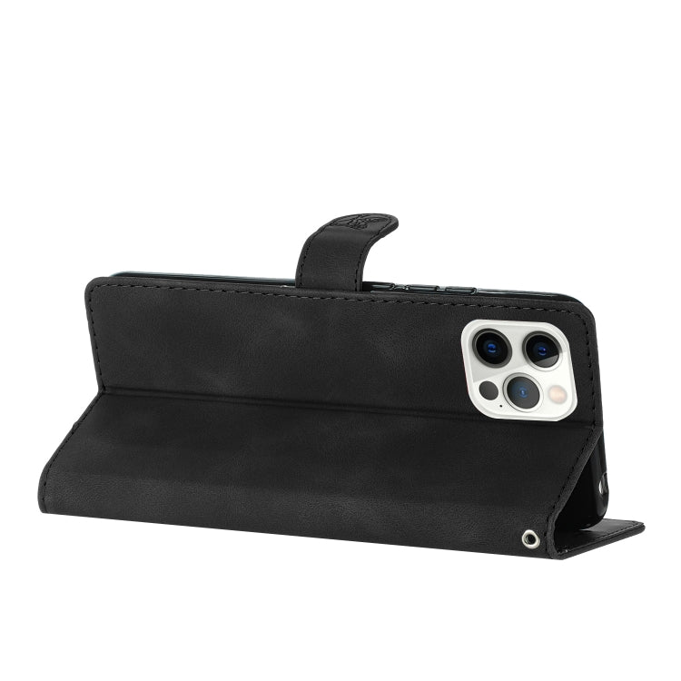 For iPhone 16 Pro Flower Butterfly Embossing Pattern Leather Phone Case(Black)