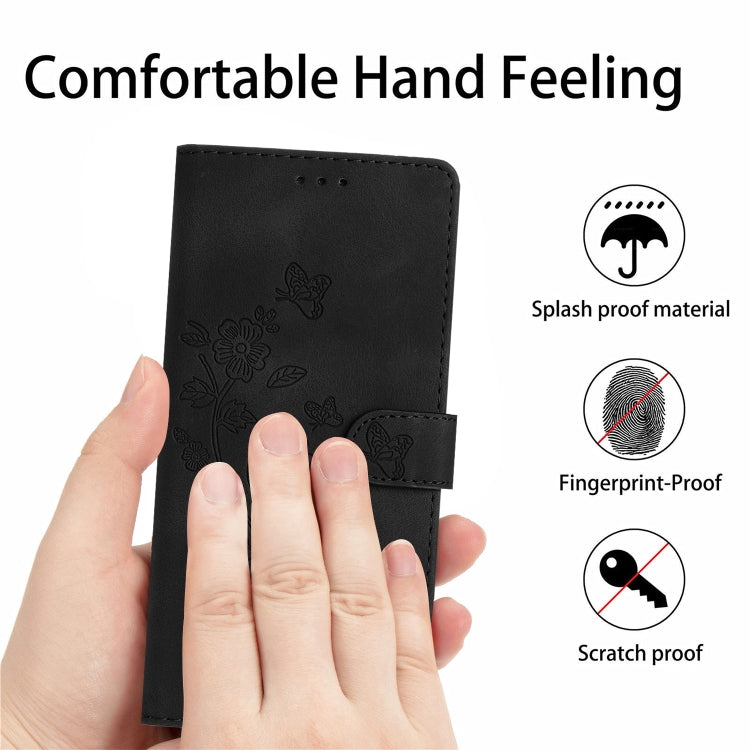 For iPhone 16 Pro Flower Butterfly Embossing Pattern Leather Phone Case(Black)