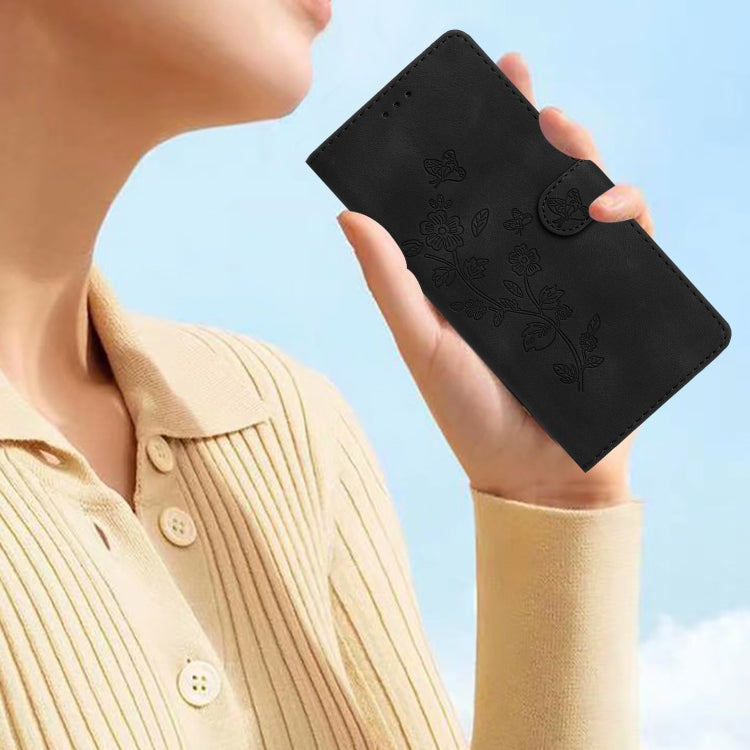 For iPhone 16 Pro Flower Butterfly Embossing Pattern Leather Phone Case(Black)