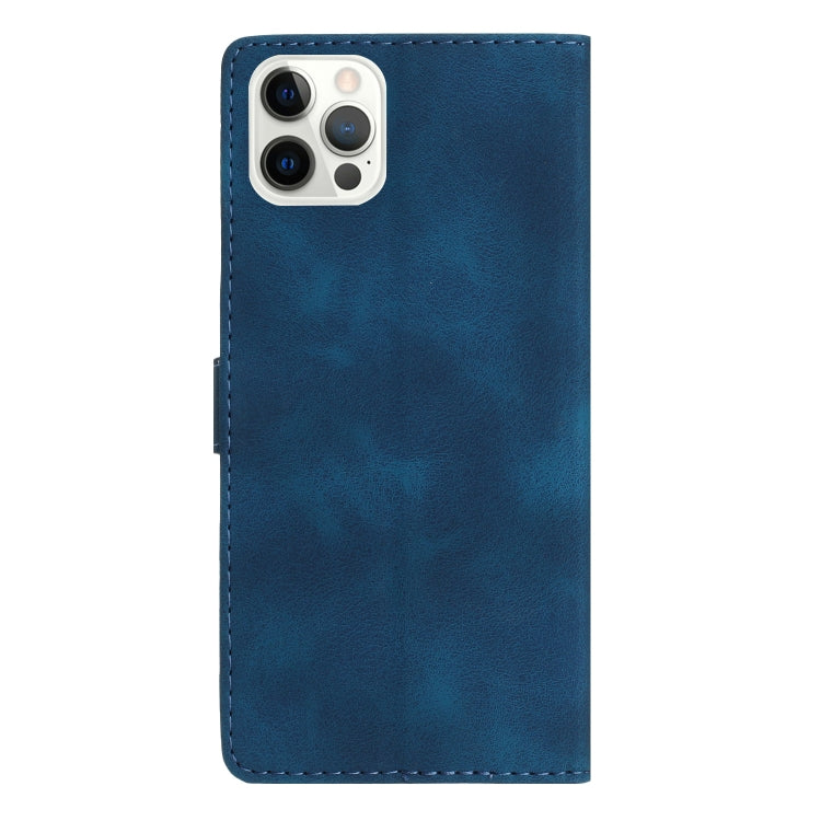 For iPhone 16 Pro Max Flower Butterfly Embossing Pattern Leather Phone Case(Blue)
