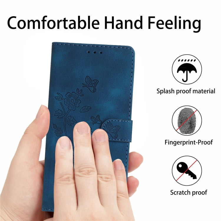 For iPhone 16 Pro Max Flower Butterfly Embossing Pattern Leather Phone Case(Blue)