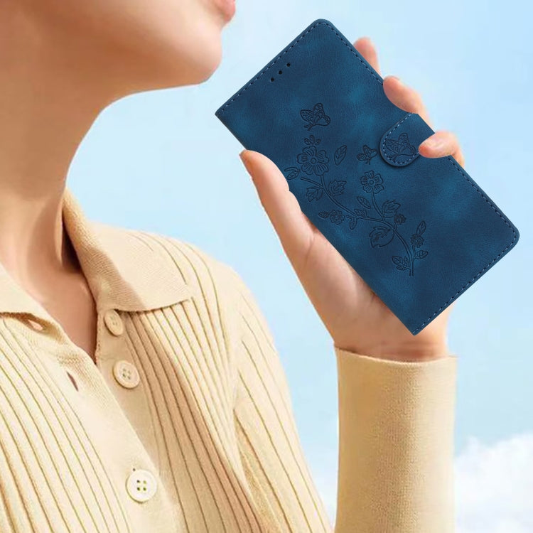 For iPhone 16 Pro Max Flower Butterfly Embossing Pattern Leather Phone Case(Blue)