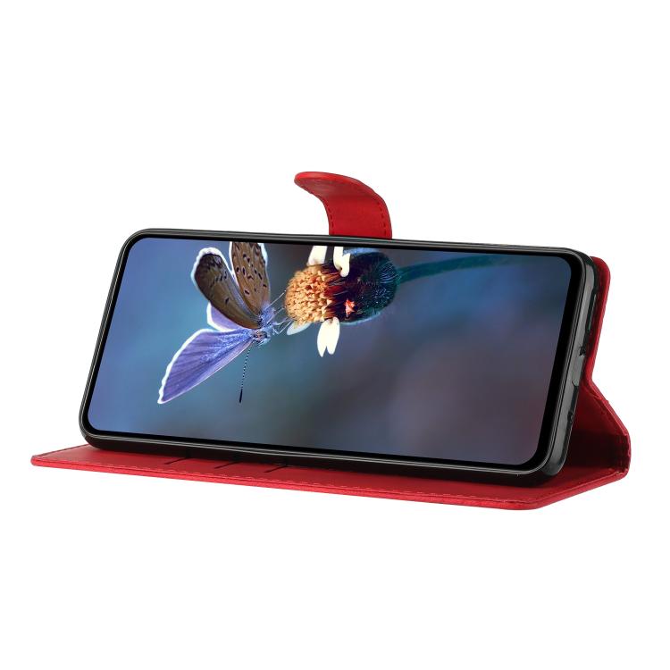 For iPhone 16e Flower Butterfly Embossing Pattern Leather Phone Case(Red)