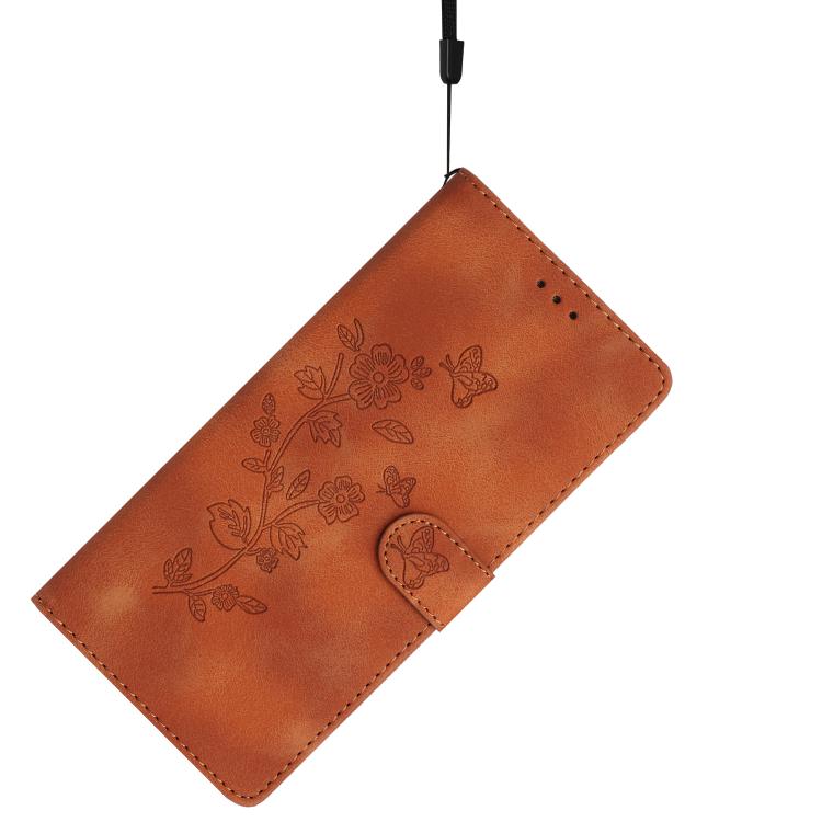 For iPhone 16e Flower Butterfly Embossing Pattern Leather Phone Case(Brown)