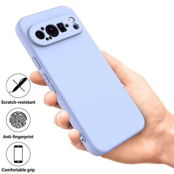 For Google Pixel 9 Pro Pure Color Liquid Silicone Shockproof Phone Case(Purple)