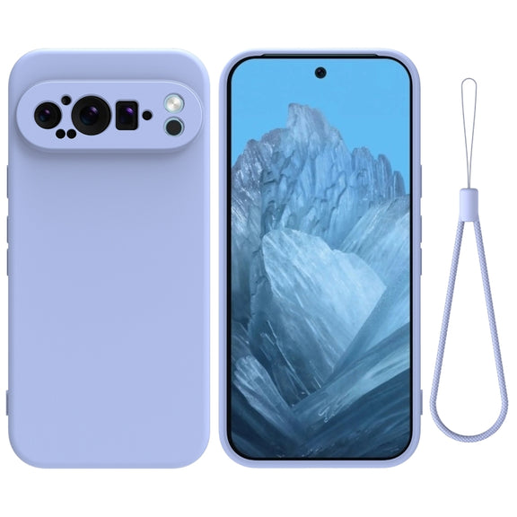 For Google Pixel 9 Pro Pure Color Liquid Silicone Shockproof Phone Case(Purple)
