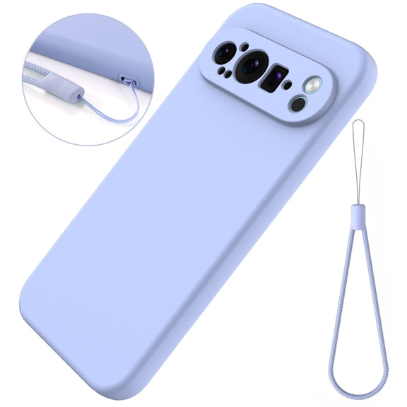 For Google Pixel 9 Pro Pure Color Liquid Silicone Shockproof Phone Case(Purple)