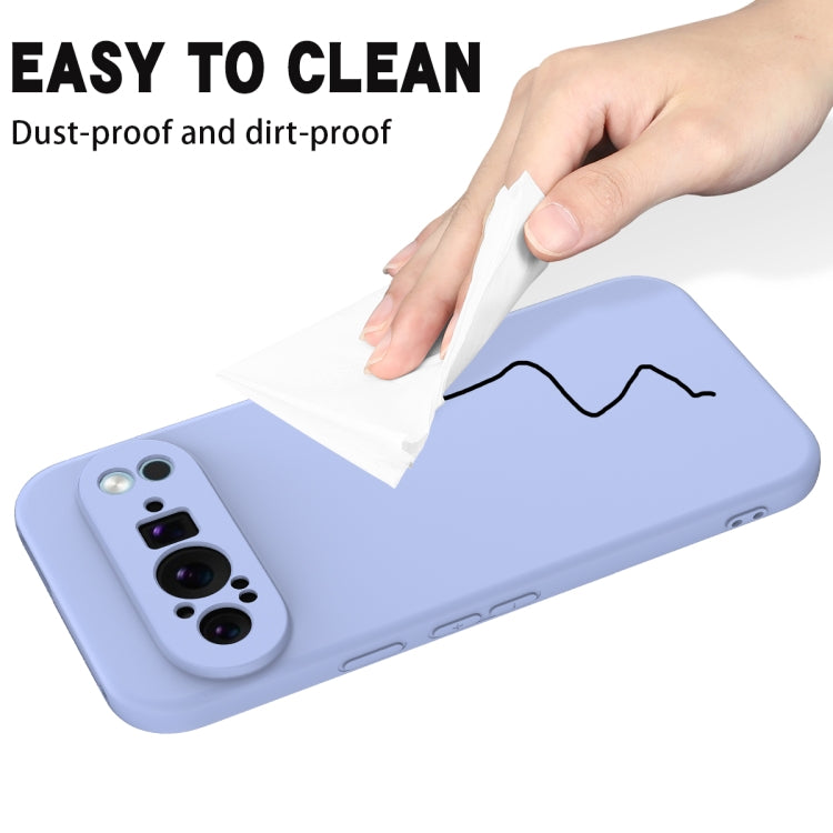 For Google Pixel 9 Pro Pure Color Liquid Silicone Shockproof Phone Case(Purple)