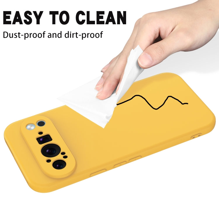 For Google Pixel 9 Pro Pure Color Liquid Silicone Shockproof Phone Case(Yellow)
