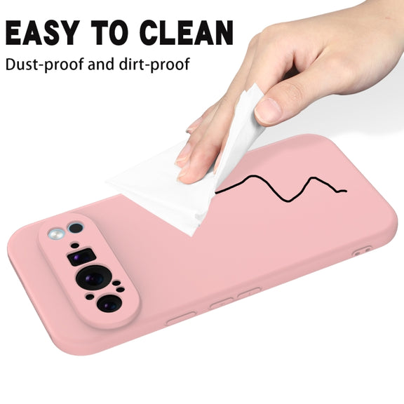 For Google Pixel 9 Pro Pure Color Liquid Silicone Shockproof Phone Case(Pink)