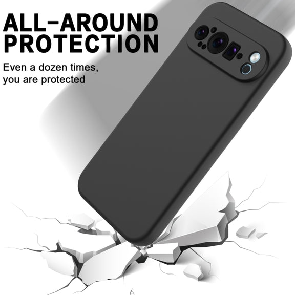 For Google Pixel 9 Pro Pure Color Liquid Silicone Shockproof Phone Case(Black)