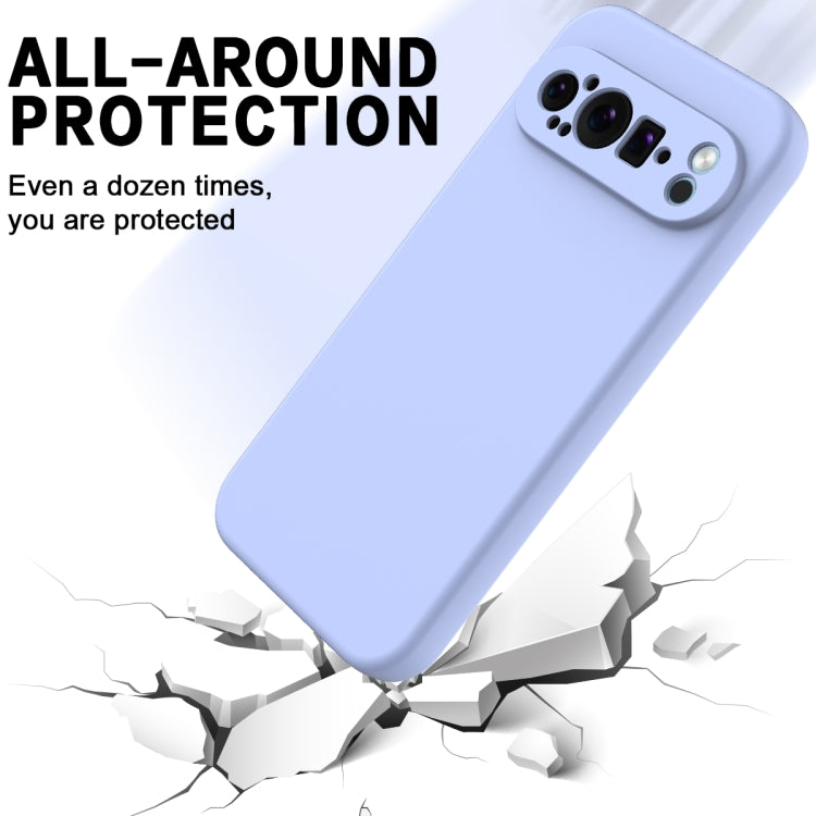 For Google Pixel 9 Pro XL Pure Color Liquid Silicone Shockproof Phone Case(Purple)