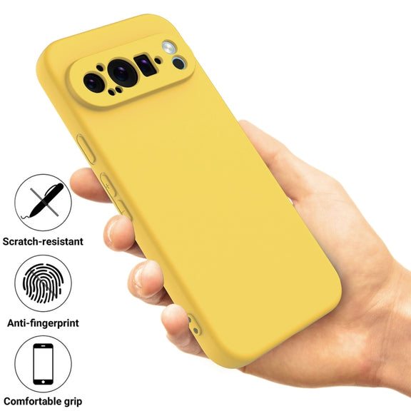 For Google Pixel 9 Pro XL Pure Color Liquid Silicone Shockproof Phone Case(Yellow)