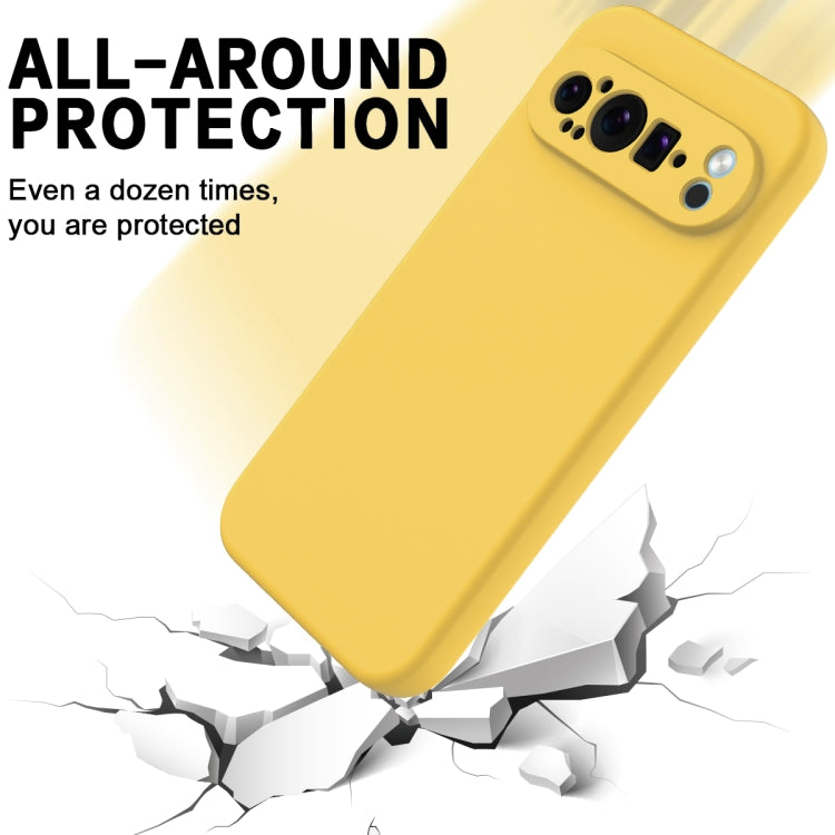 For Google Pixel 9 Pro XL Pure Color Liquid Silicone Shockproof Phone Case(Yellow)