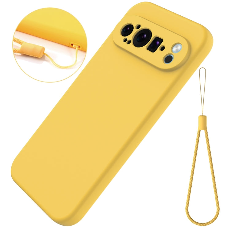 For Google Pixel 9 Pro XL Pure Color Liquid Silicone Shockproof Phone Case(Yellow)