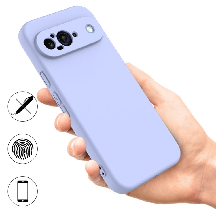 For Google Pixel 9 Pure Color Liquid Silicone Shockproof Phone Case(Purple)