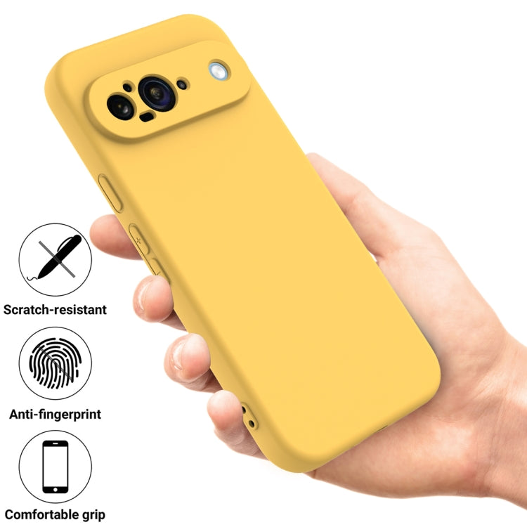 For Google Pixel 9 Pure Color Liquid Silicone Shockproof Phone Case(Yellow)