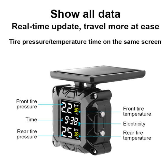 M9 Color Screen Motorcycle Solar Wireless Tire Pressure Monitor With Handbar Mount