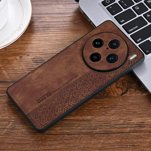 For vivo X100 Pro AZNS 3D Embossed Skin Feel Phone Case(Brown)