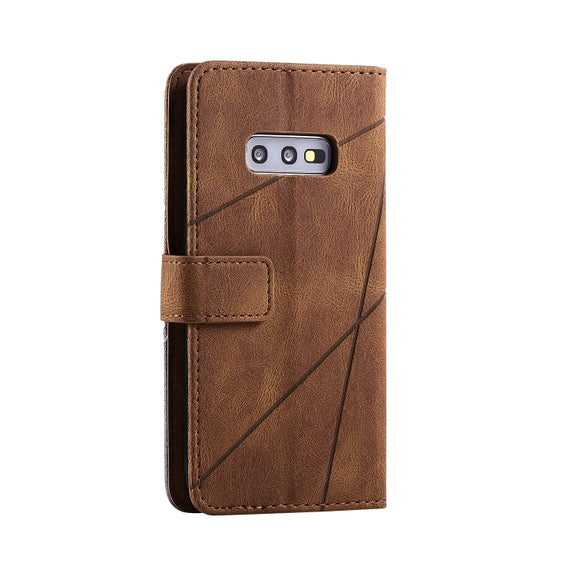 For Samsung Galaxy S10e Skin Feel Splicing Horizontal Flip Leather Case with Holder & Card Slots & Wallet & Photo Frame(Brown)