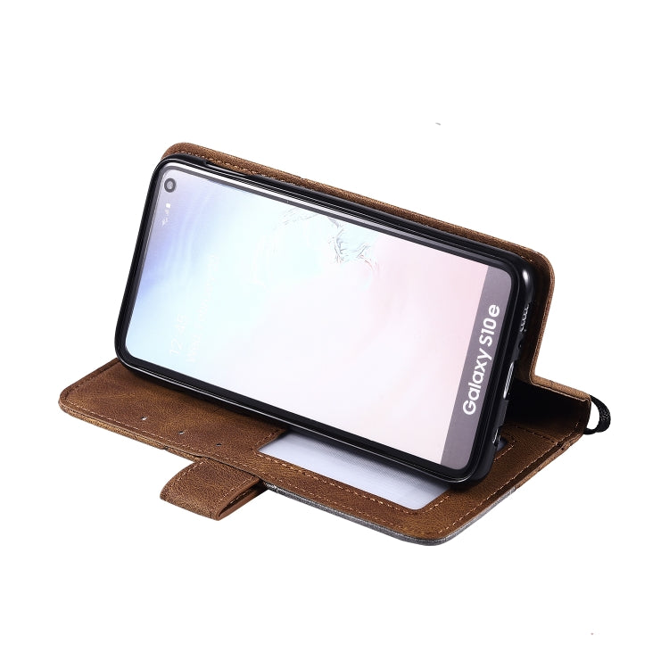For Samsung Galaxy S10e Skin Feel Splicing Horizontal Flip Leather Case with Holder & Card Slots & Wallet & Photo Frame(Brown)