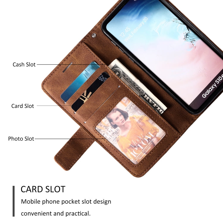 For Samsung Galaxy S10e Skin Feel Splicing Horizontal Flip Leather Case with Holder & Card Slots & Wallet & Photo Frame(Brown)