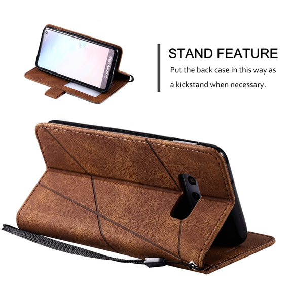 For Samsung Galaxy S10e Skin Feel Splicing Horizontal Flip Leather Case with Holder & Card Slots & Wallet & Photo Frame(Brown)
