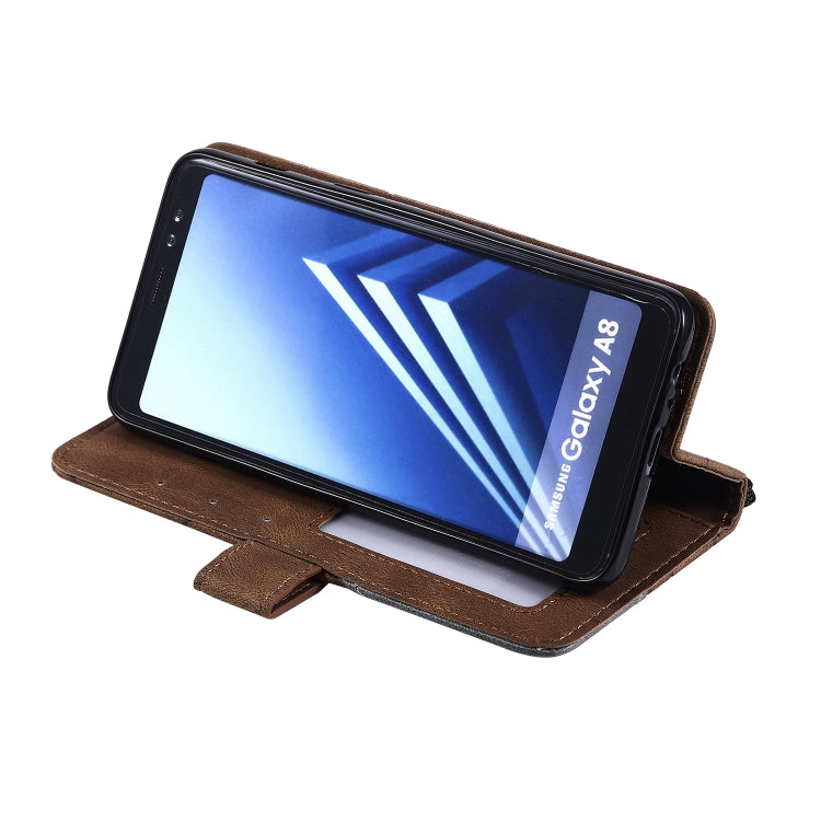 For Samsung Galaxy A8(2018) Skin Feel Splicing Horizontal Flip Leather Case with Holder & Card Slots & Wallet & Photo Frame(Brown)