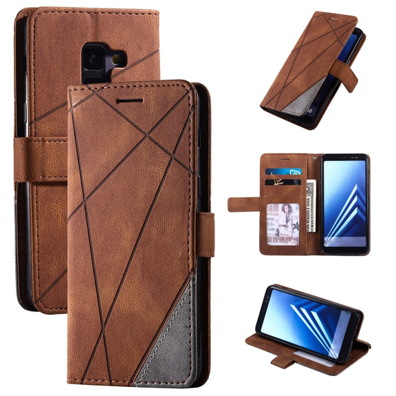 For Samsung Galaxy A8(2018) Skin Feel Splicing Horizontal Flip Leather Case with Holder & Card Slots & Wallet & Photo Frame(Brown)