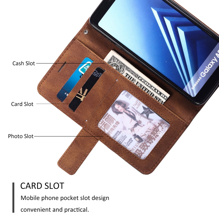 For Samsung Galaxy A8(2018) Skin Feel Splicing Horizontal Flip Leather Case with Holder & Card Slots & Wallet & Photo Frame(Brown)
