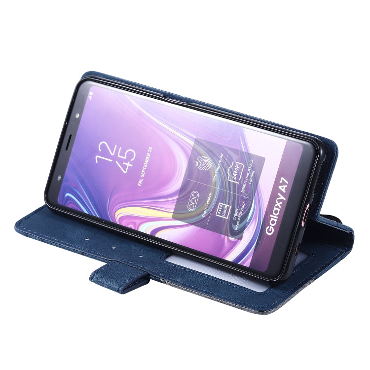 For Samsung Galaxy A7(2018) Skin Feel Splicing Horizontal Flip Leather Case with Holder & Card Slots & Wallet & Photo Frame(Blue)